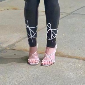 white lace up heels